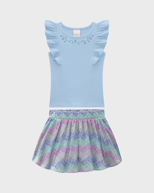 Conjunto Menina Blusa Com Saia Em Tecido Bordado - Carinhoso