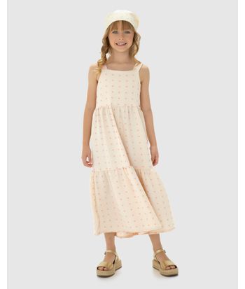 Vestido Menina Midi Decote Quadrado Em Plumetis Coração - Carinhoso