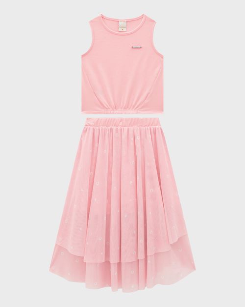 Conjunto Menina Blusa E Saia Midi Em Tule - Carinhoso