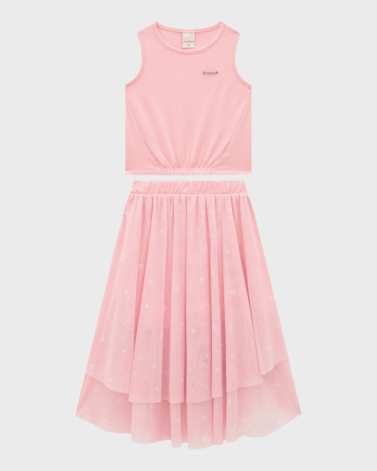 Conjunto Menina Blusa E Saia Midi Em Tule - Carinhoso