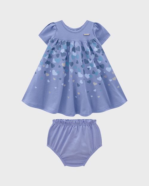 Conjunto Menina Vestido Estampado + Calcinha Malha Texturizada - Carinhoso
