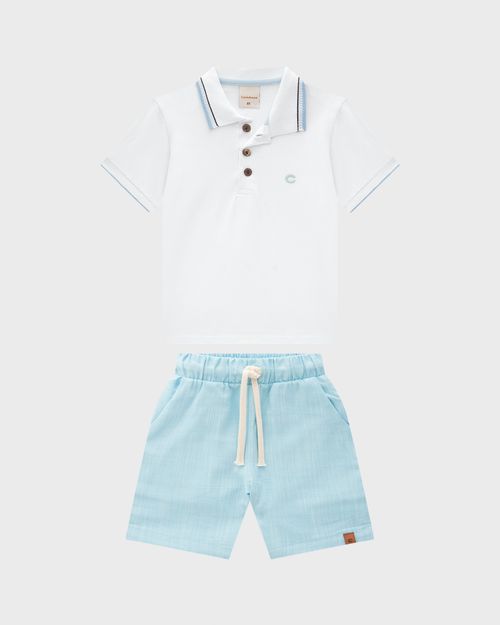 Conjunto Menino Camisa Polo E Bermuda Em Algodão Texturizado - Carinhoso