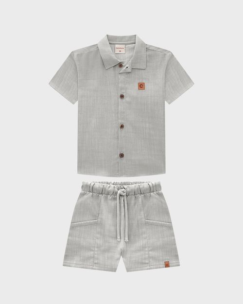 Conjunto Menino Camisa E Bermuda Em Algodão Texturizado - Carinhoso