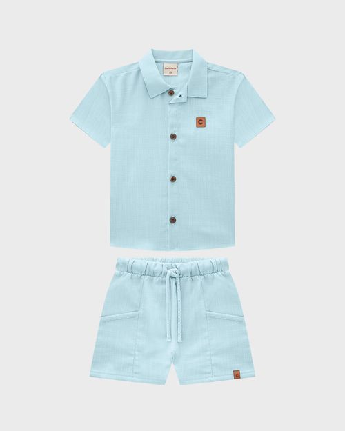 Conjunto Menino Camisa E Bermuda Em Algodão Texturizado - Carinhoso