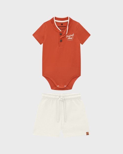 Conjunto Menino Body Polo E Bermuda Em Algodão - Carinhoso