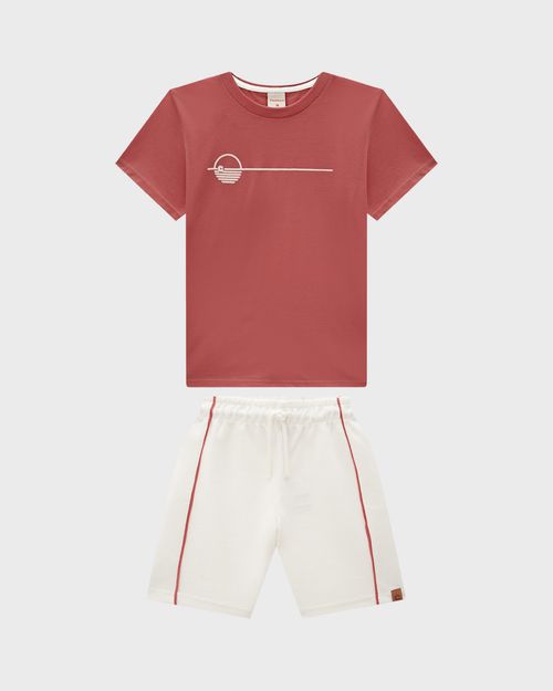 Conjunto Menino Bermuda Cadarço Frontal Em Moletom Texturizado - Carinhoso