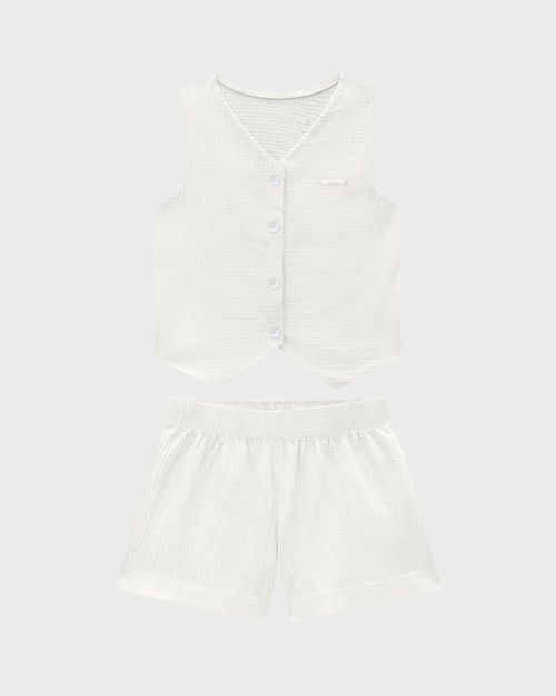 Conjunto Menina Colete E Shorts Em Algodão Texturizado - Carinhoso