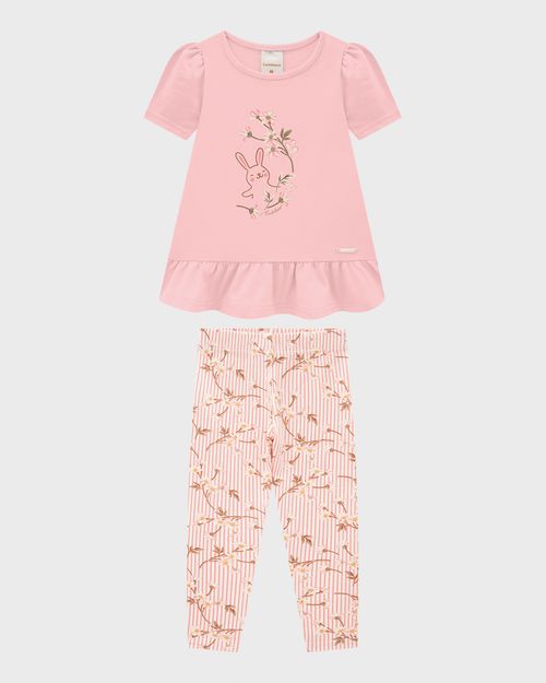 Conjunto Menina Blusa E Legging Estampa Floral Em Algodão - Carinhoso