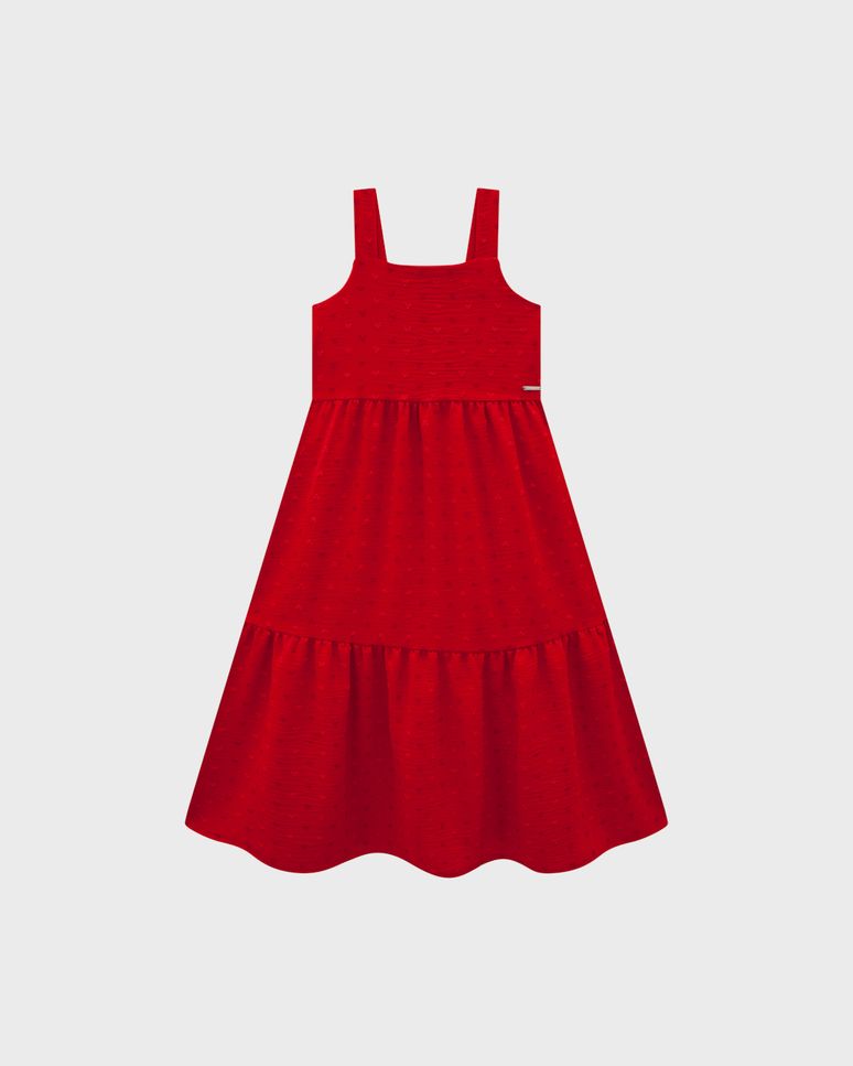 Vestido Menina Midi Decote Quadrado Em Plumetis Coração - Carinhoso