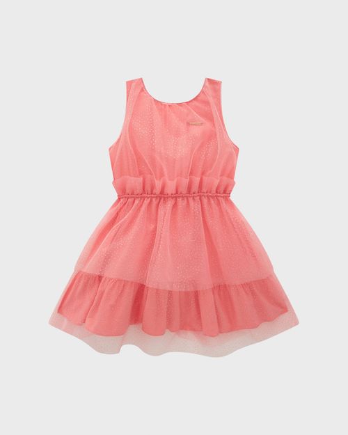 Vestido Menina Acinturado Em Viscose E Tule - Carinhoso