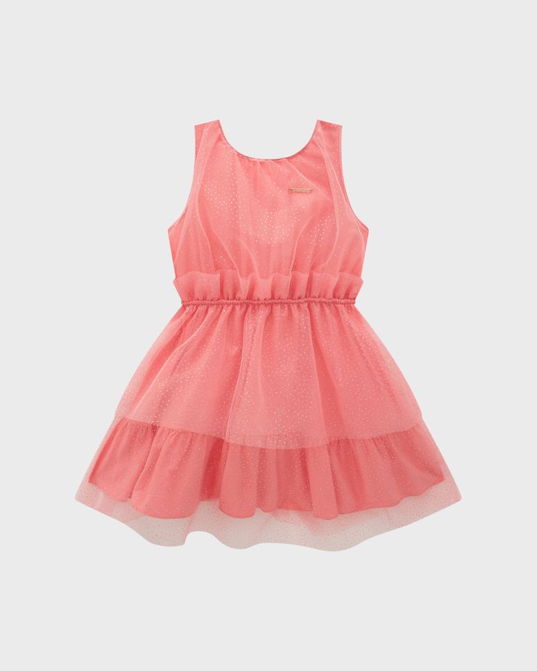 Vestido Menina Acinturado Em Viscose E Tule - Carinhoso