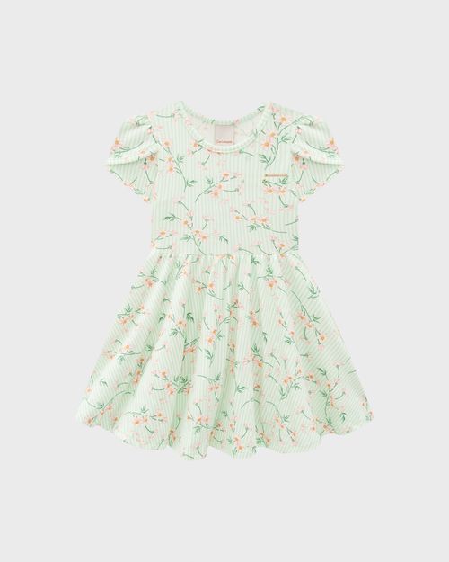 Vestido Menina Acinturado Estampado Em Algodão - Carinhoso