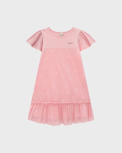 Vestido Menina Camadas Em Algodão E Tule - Carinhoso