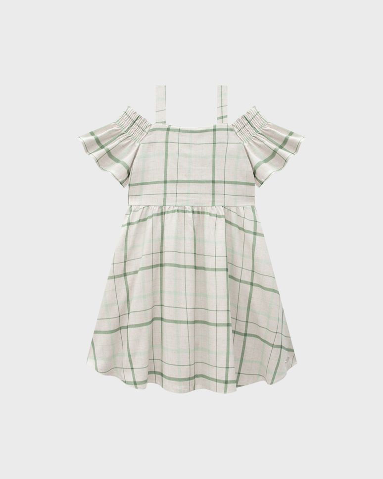 Vestido Menina Xadrez Alça E Manga Lastex Em Viscolinho - Carinhoso