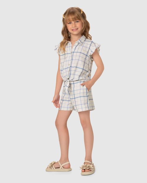 Conjunto Menina Camisa E Shorts Estampa Xadrez Em Viscolinho - Carinhoso