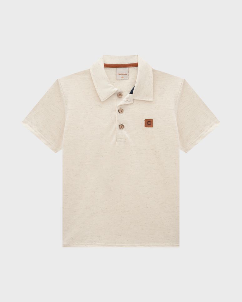 Camisa Polo Menino Manga Curta Em Malha Rajada Linho - Carinhoso