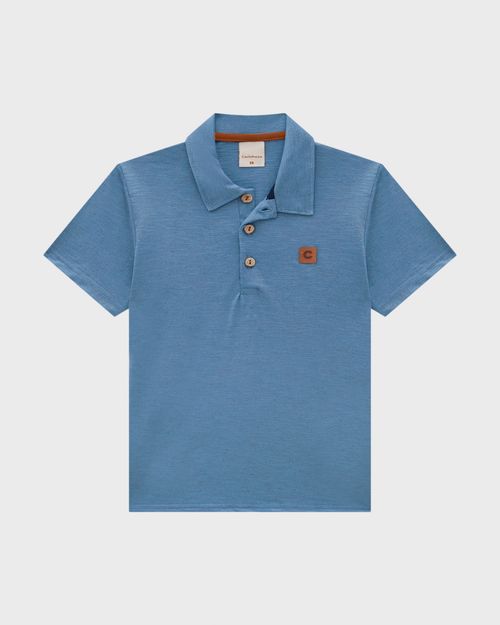 Camisa Polo Menino Manga Curta Em Malha Rajada Linho - Carinhoso
