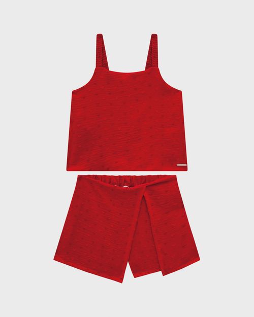 Conjunto Menina Regata E Shorts Saia Em Plumetis Coração - Carinhoso