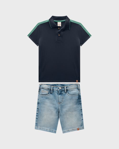Conjunto Menino Bermuda Em Jeans Com Elastano - Carinhoso