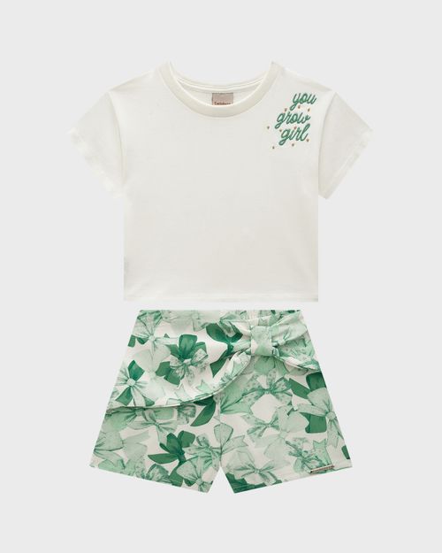 Conjunto Menina Shorts Estampa Laços Em Algodão Texturizado - Carinhoso