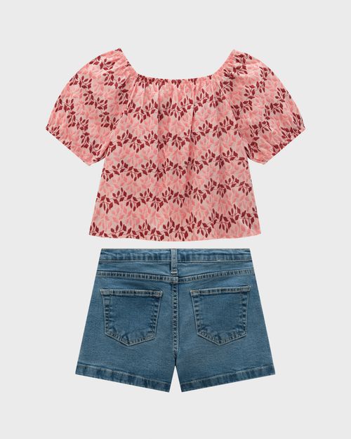 Conjunto Menina Blusa Em Tecido Bordado - Carinhoso