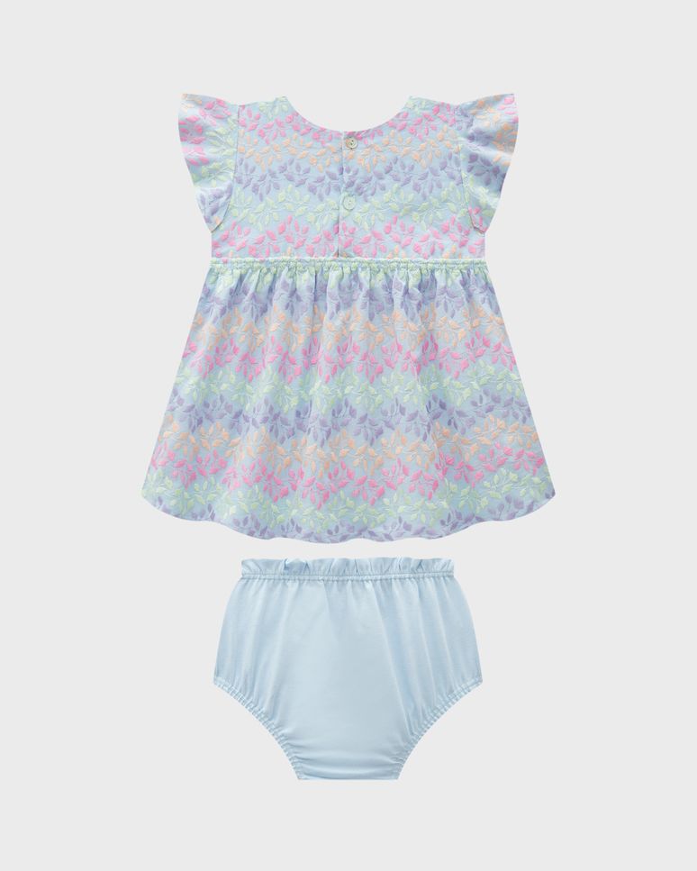 Conjunto Menina Vestido Bordado +  Calcinha - Carinhoso