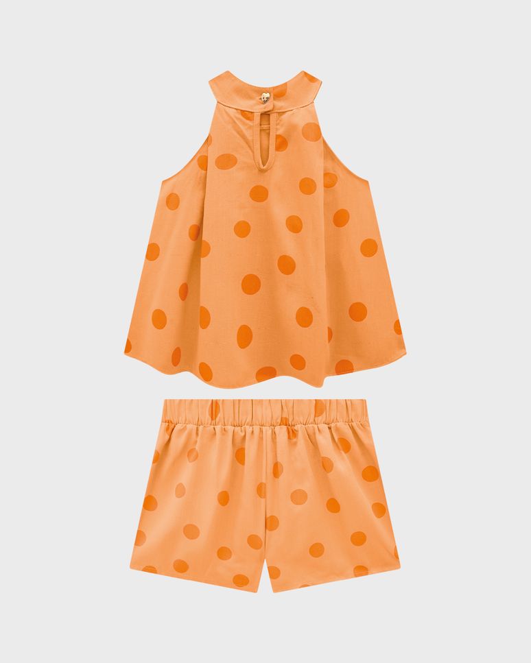 Conjunto Menina Blusa E Shorts Estampa Poá Em Viscolinho - Carinhoso