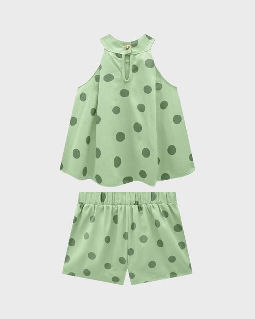Conjunto Menina Blusa E Shorts Estampa Poá Em Viscolinho - Carinhoso