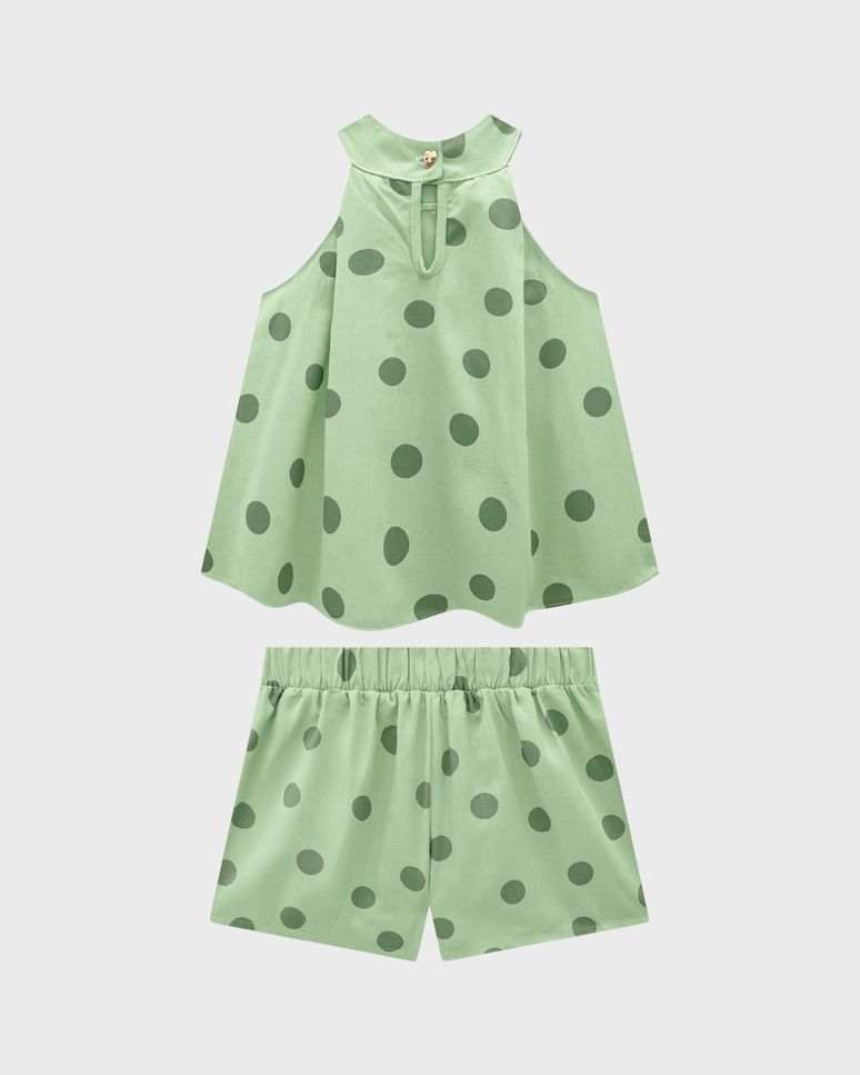 Conjunto Menina Blusa E Shorts Estampa Poá Em Viscolinho - Carinhoso