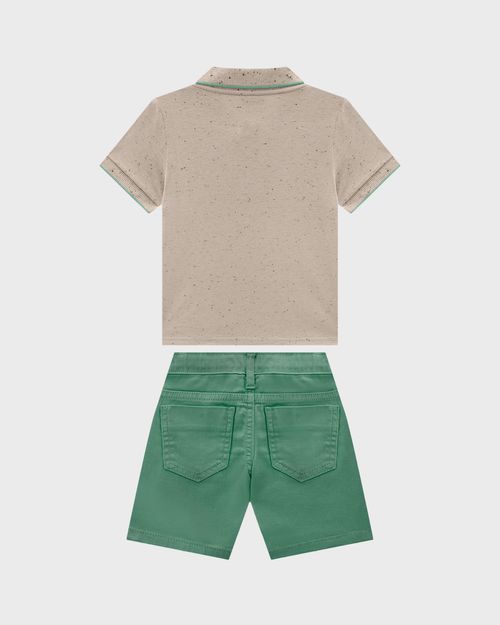 Conjunto Menino Camisa Polo Peitilho Frontal Em Malha Botonê - Carinhoso