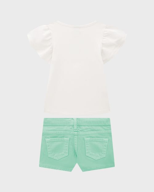 Conjunto Menina Blusa Estampa Bordada Paetê Em Algodão - Carinhoso