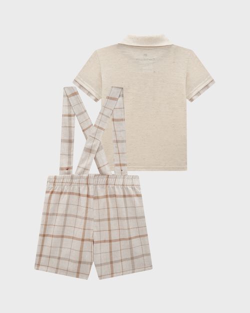 Conjunto Menino Camisa Polo E Bermuda Xadrez Com Suspensório - Carinhoso
