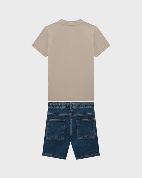Conjunto Menino Camiseta Peitilho Frontal Em Piquet Stretch - Carinhoso