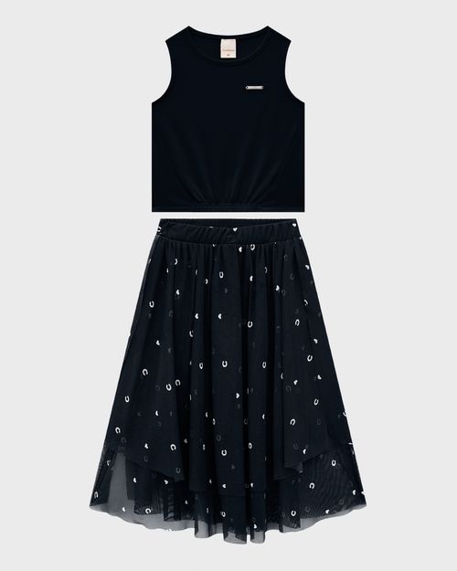 Conjunto Menina Blusa E Saia Midi Em Tule - Carinhoso
