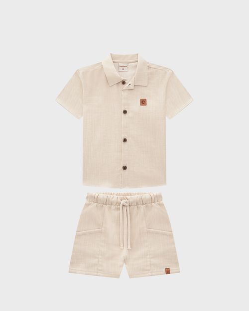 Conjunto Menino Camisa E Bermuda Em Algodão Texturizado - Carinhoso