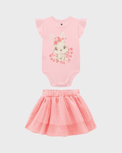Conjunto Menina Body E Saia Em Algodão E Tule - Carinhoso