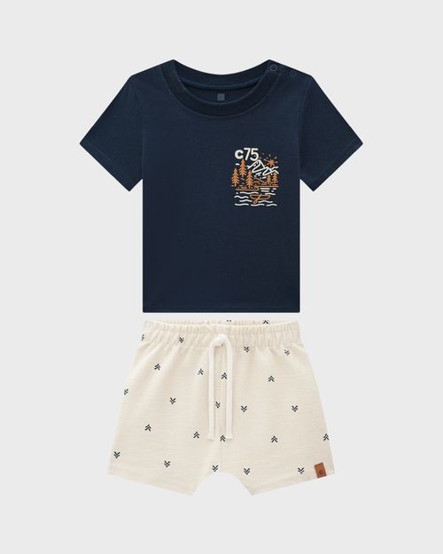 Conjunto Menino Camiseta Abertura Ombro Em Algodão - Carinhoso