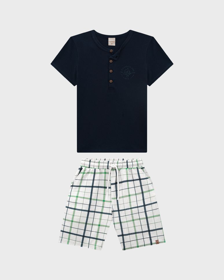 Conjunto Menino Camiseta Peitilho Com Botões Em Piquet Stretch - Carinhoso