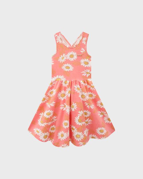 Vestido Menina Floral Costas Transpassada Em Algodão - Carinhoso