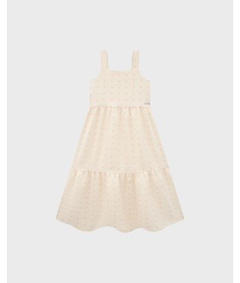 Vestido Menina Midi Decote Quadrado Em Plumetis Coração - Carinhoso