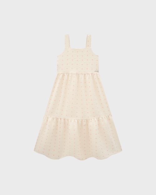 Vestido Menina Midi Decote Quadrado Em Plumetis Coração - Carinhoso