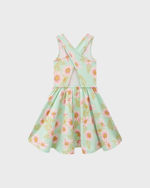 Vestido Menina Floral Costas Transpassada Em Algodão - Carinhoso