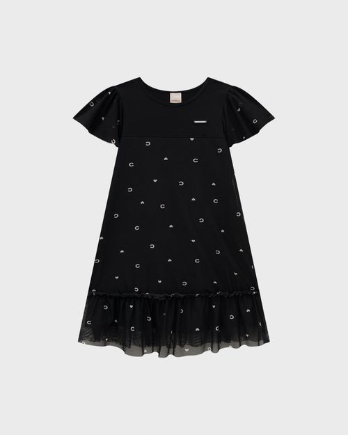 Vestido Menina Camadas Em Algodão E Tule - Carinhoso
