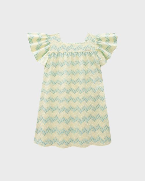Vestido Menina Decote Quadrado Em Tecido Bordado - Carinhoso