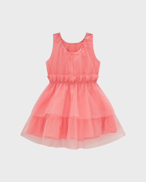 Vestido Menina Acinturado Em Viscose E Tule - Carinhoso