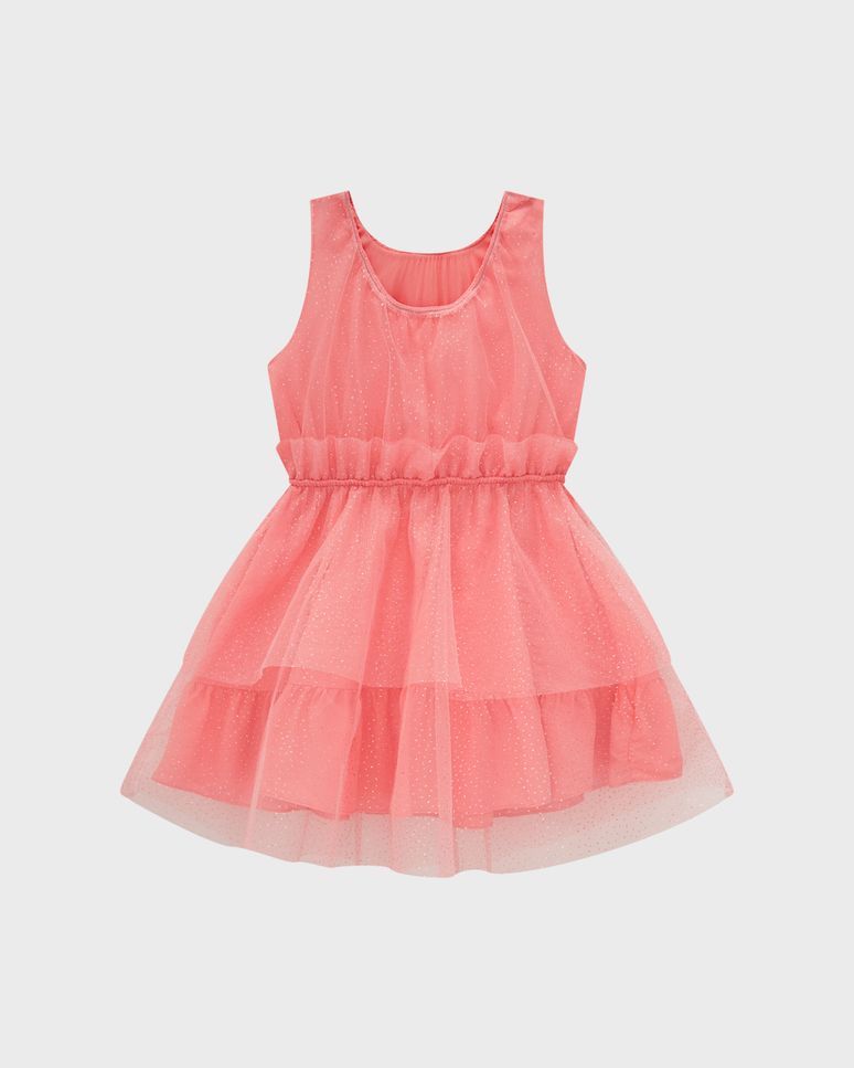 Vestido Menina Acinturado Em Viscose E Tule - Carinhoso
