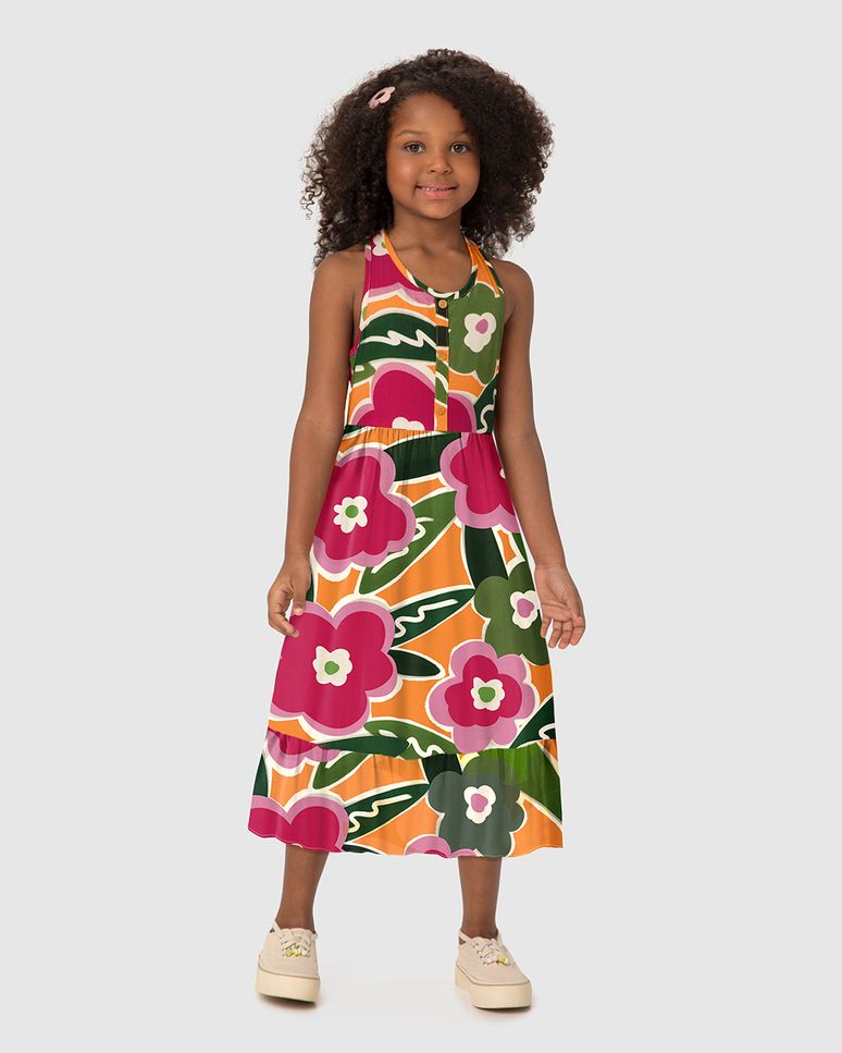 Vestido Infantil Midi Decote V Transpasse Costas Em Viscose Malwee Kids