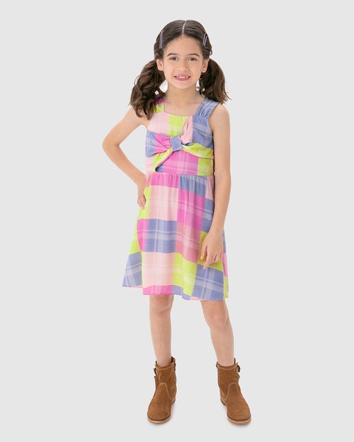 Vestido Infantil Xadrez Laço Frontal Em Viscose Malwee Kids