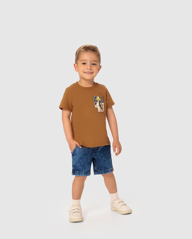 Conjunto Infantil Menino Camiseta + Bermuda Em Jeans Moletom Malwee Kids