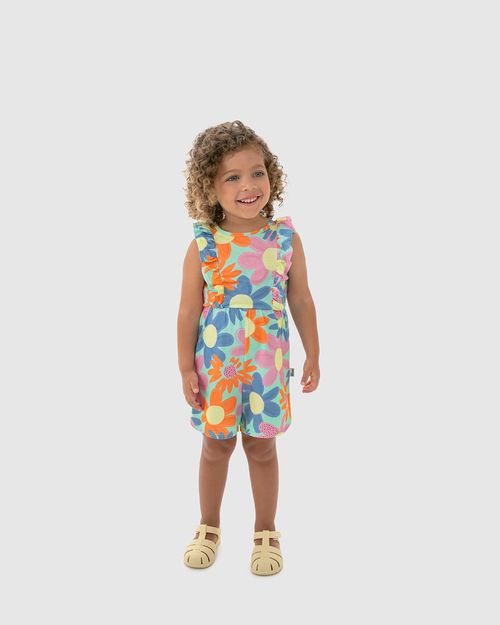 Macaquinho Infantil Menina Evasê Estampa Floral Em Algodão Malwee Kids